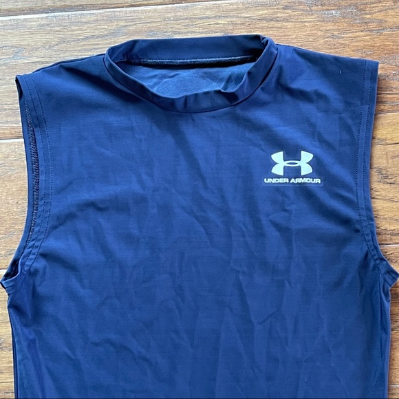 MENโS UNDER ARMOUR BLUE FITTED SLEEVELESS WORKOUT SHIRT SIZE MEDIUM - Picture 2 of 10